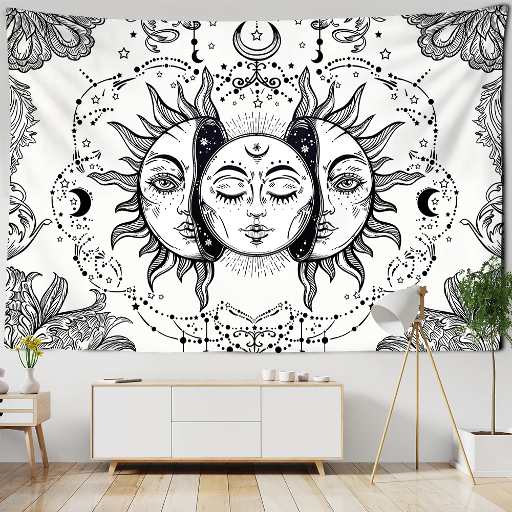 

Mandala Tapestry Room Decor White Black Sun And Moon Tapestry Wall Hanging Tarot Hippie Wall Rug Dorm Wall Decor Blanket