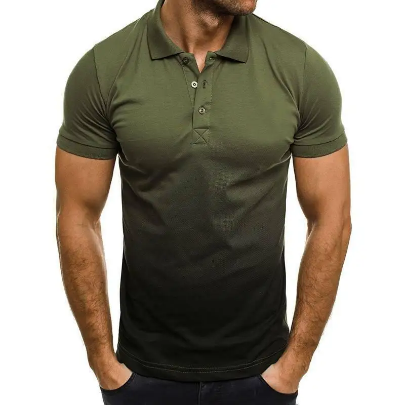 

Mens Neck Short Sleeve T Shirt Slim Fit Gradient Solid Sports Tee Tops