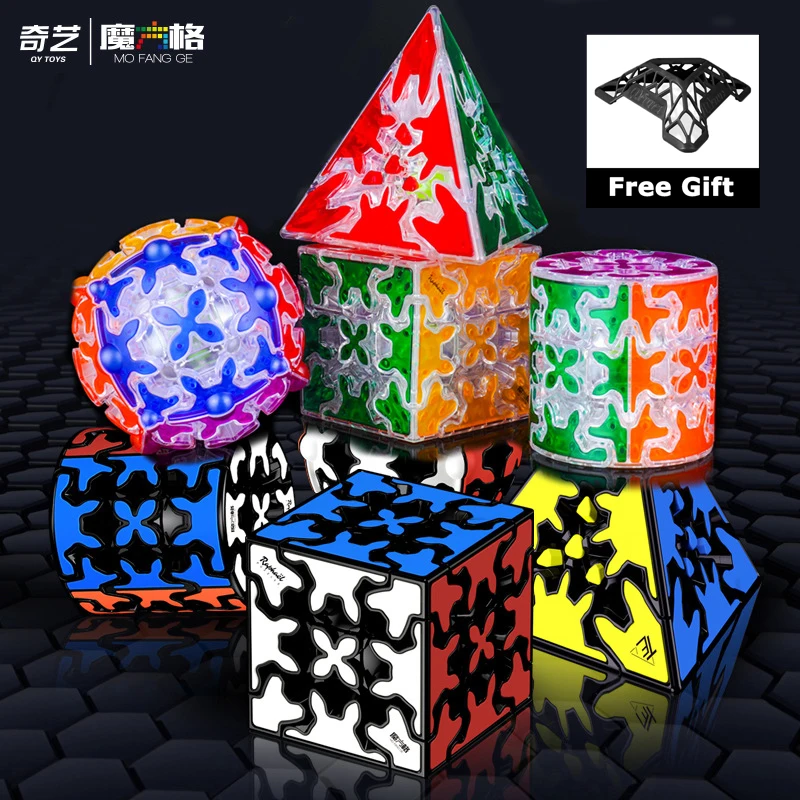 

QIYI Gear Magic Cube Cubing Pyramid Skew Magic Cube Speed Puzzle 3x3 Cube Educational Magico Cubo Toys for Adult with Bracket