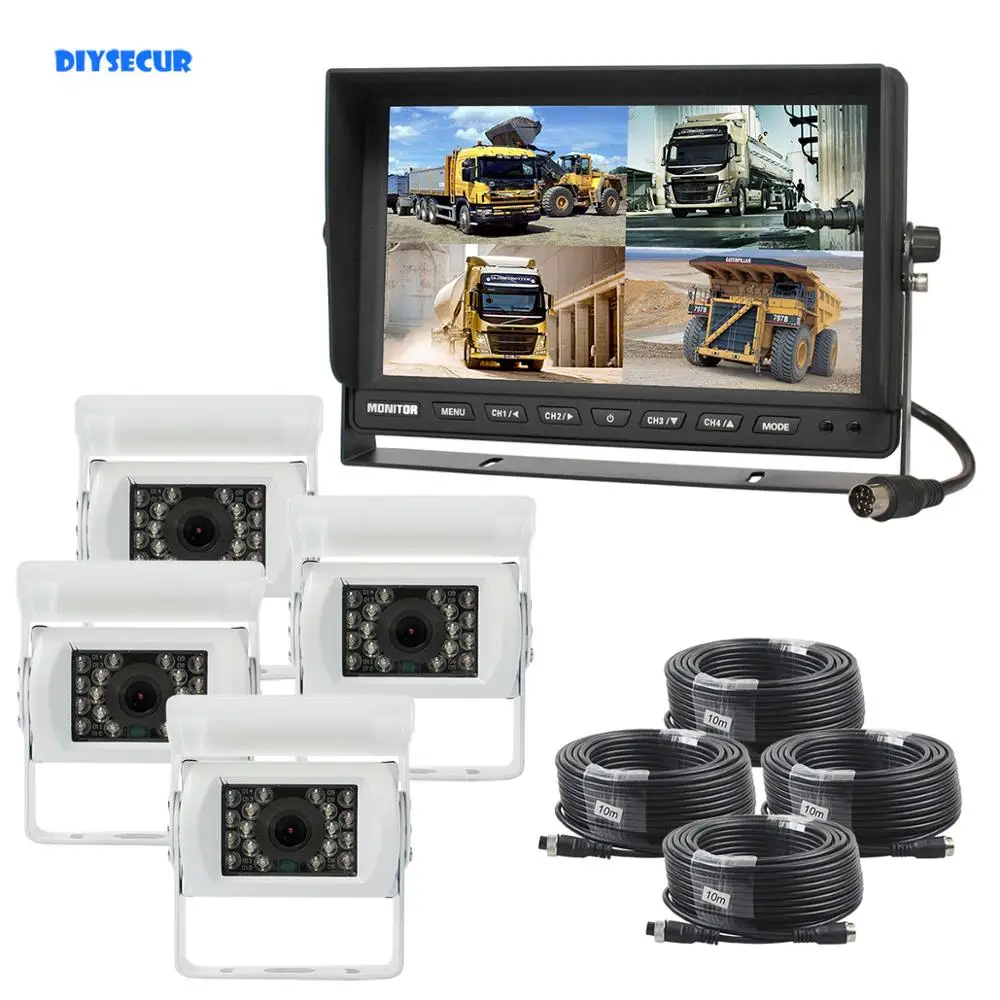 

DIYSECUR 10" 4 Split QUAD Car Monitor + 4 x CCD IR Night Vision Rear View Car Camera for Car Truck Bus Reversing Camera