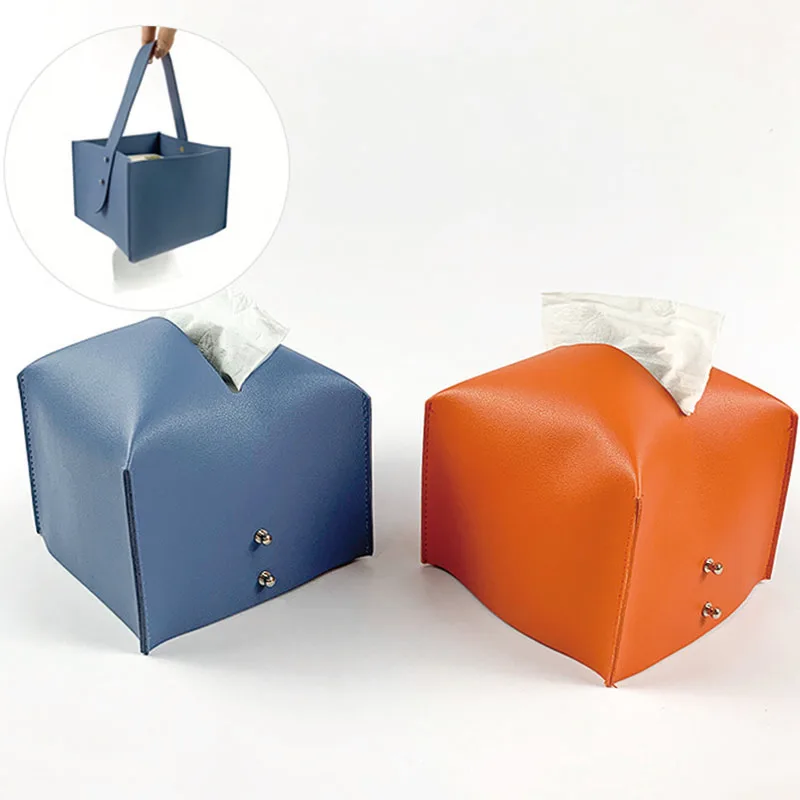 

Hand-held PU Leather Tissue Box Holder Hanging Napkin Paper Organizer Outdoor Car Home Desktop Wall Pumping Paper Case Decor