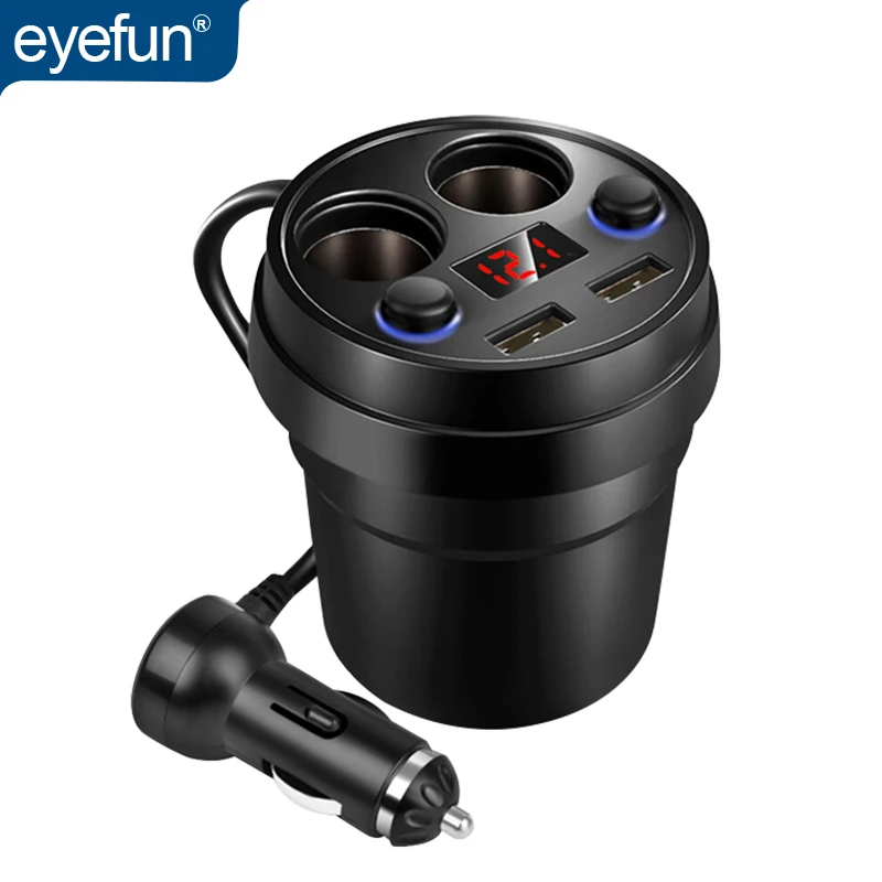 

eyefun Car charger cup car charger mobile phone car charger dual USB one for four car cigarette lighter socket splitter