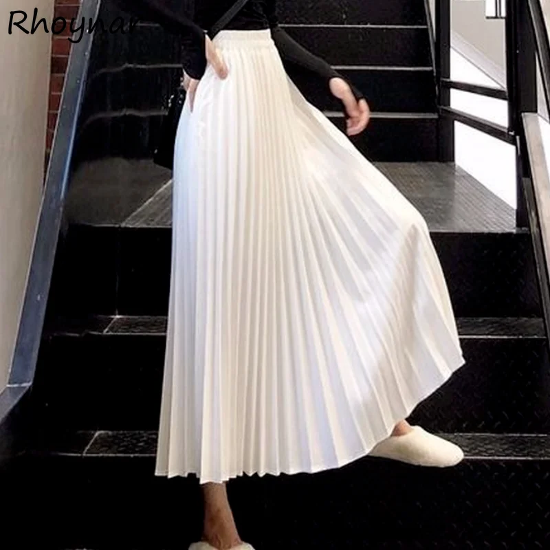 

Skirts Women Solid Folds All-match Mid-calf Summer Korean Style A-line Fashion New Arrivals Streetwear Harajuku Ladies Elegant