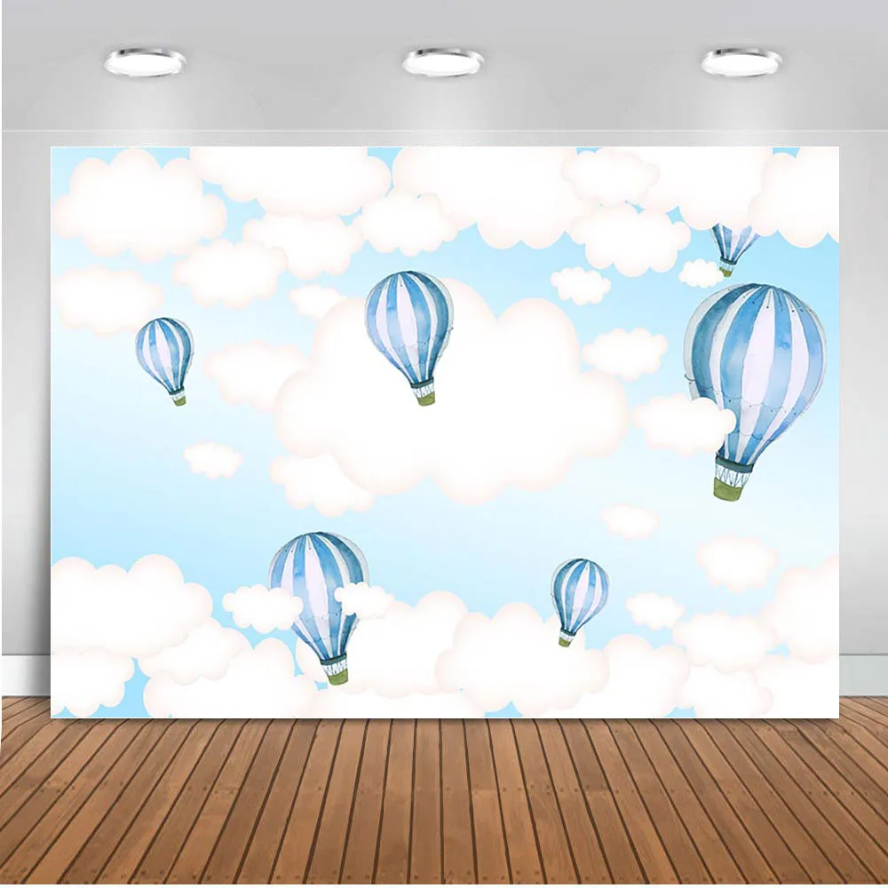 

Mehofond Hot Air Balloon Background Holy Communion Blue Sky White Cloud Photograph Backdrop Photo Studio Party Newborn Photocall