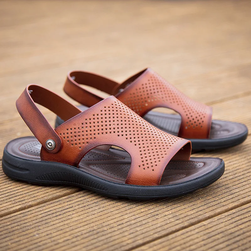 

Genuine Leather Men Sandals Male Summer Shoes Outdoor Casual Sandals Cowhide Beach Shoes Two Uses Men's sandals 6985