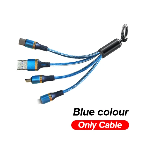 3-in-1-Cable-Blue FBYEG 3 в 1 USB кабель брелок короткий Micro usb type C мульти зарядное устройство кабель для Xiaomi huawei iPhone Быстрая зарядка - Цвет: 3-in-1-Cable-Blue