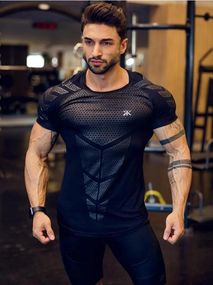 

Men's Fitness Wear Sports T-Shirt Tights High-elastic Training Quick-drying Short Sleeve Gyms Fitness Short Sleeve T-Shirt