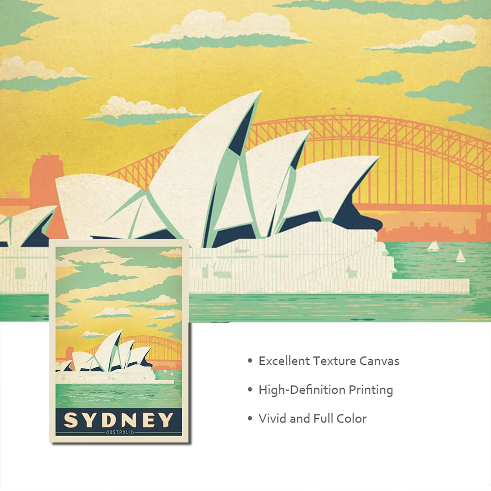 Дорожные плакаты известного города Сидней Австралия мультяшный пейзаж холст