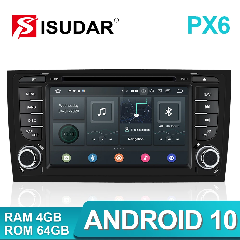 Isudar PX6 2 Din Android 10 для Audi A6 C5 S6 RS6 автомобильный мультимедийный плеер GPS DVD 8 ядро