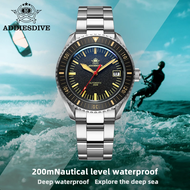 

Роскошные мужские часы Addiesdive из нержавеющей стали 316L NH35 Move Men t, автоматический механический циферблат с рисунком огня C3 Lume 200M, подводные час...