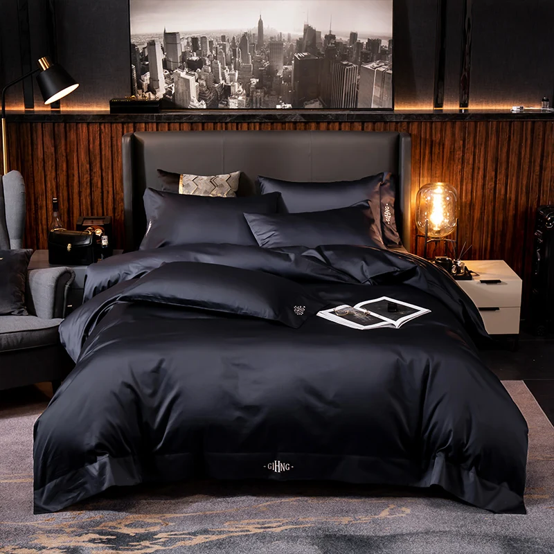 

Luxury 100% Egyptian Cotton Solid Color Bedding Set Home Linens Duvet Cover Pillowcase Flat Fitted Bed Linen Sheet Cover