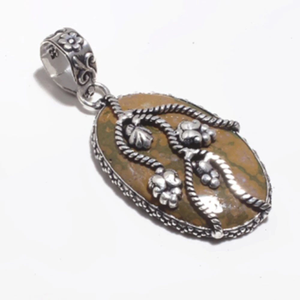 

Nature Rhyolite Jasper Pendant Silver Overlay over Copper , Women Jewelry gift