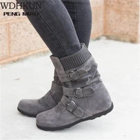 new women warm snow boots arrival flat plush casual ladies shoes plus size autumn winter buckle female mid calf boots