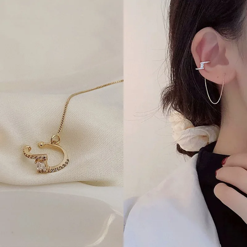 

Fashion Asymmetric Long Tassel Chain Cuff Earrings For Women Girls Butterfly Ear Bones Clip Ear-hook Earrings Jewelry Party Gift