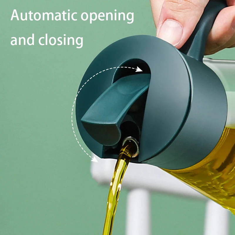 

Kitchen Articles with Capped Glass Automatic Opening and Closing Condiments Gravity Oil Vinegar Cans Bottles with Handle 600ml