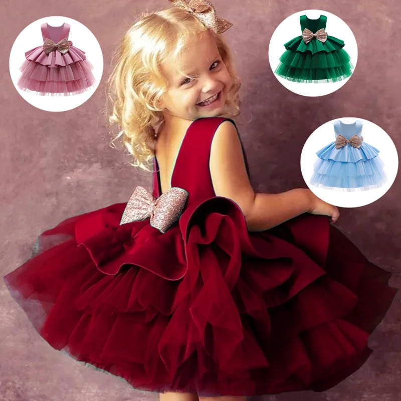 

Платье принцессы для маленьких девочек, рождественские платья с цветами для новорожденных девочек, платье-пачка для первого дня рождения, б...