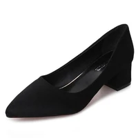 sexy women pumps ladies wedding shoes women thick high heels flock slip on 4 5cm pointed toe dress sexy party shallow 2020 black