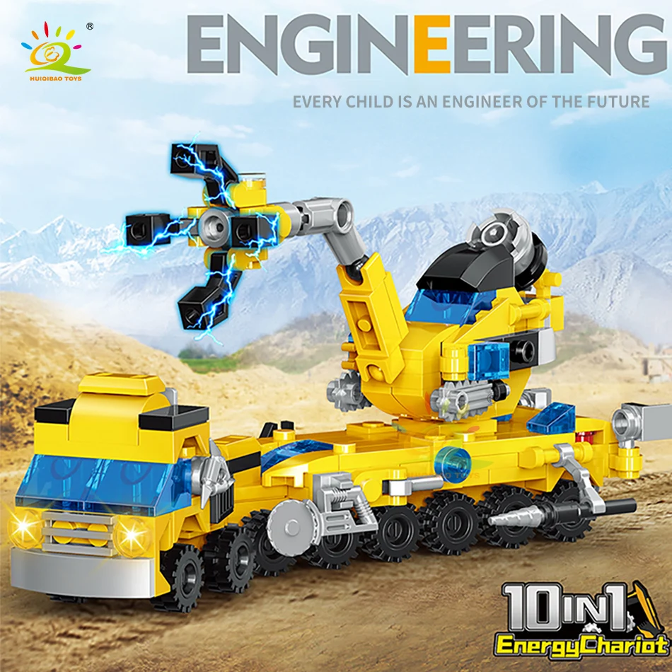 HUIQIBAO Random 1 PC Car City Multifunctional Engineering Vehicle Building Blocks Boys DIY Excavator Bulldozer Construction Toys | Игрушки и