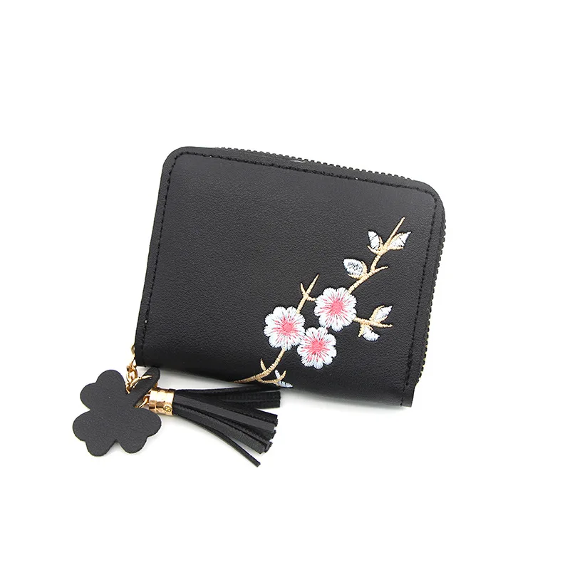 2021 new Korean version of short women's wallet, women's hand embroidery, money clip, zipper, little girl's zero wallet card bag