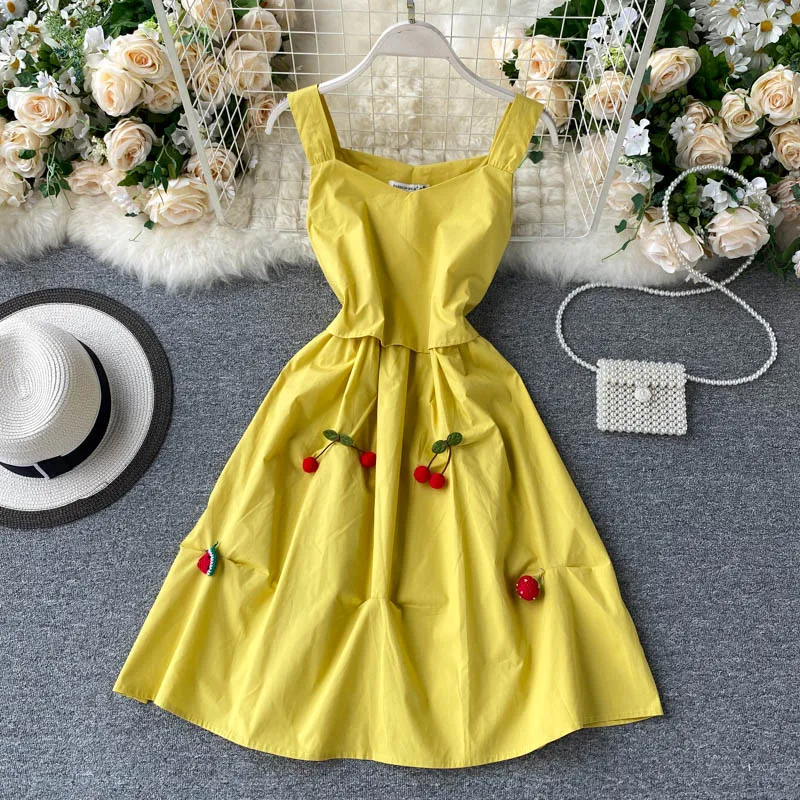 Летнее платье женское Элегантное маленькое желтое Вишневое Мини Черное 2020 новый