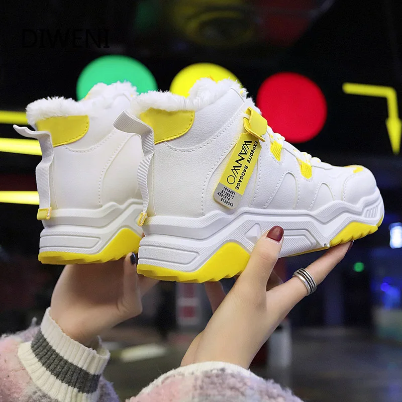 

Flat Heel Casual Shoes Women Sneakers 2020 Winter Short Plush White Sneakers For Women Warm Breathable Ladies Shoes