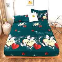 new product 1pc 100polyester printed fitted sheet mattress cover four corners with elastic band bed sheetno pillowcases