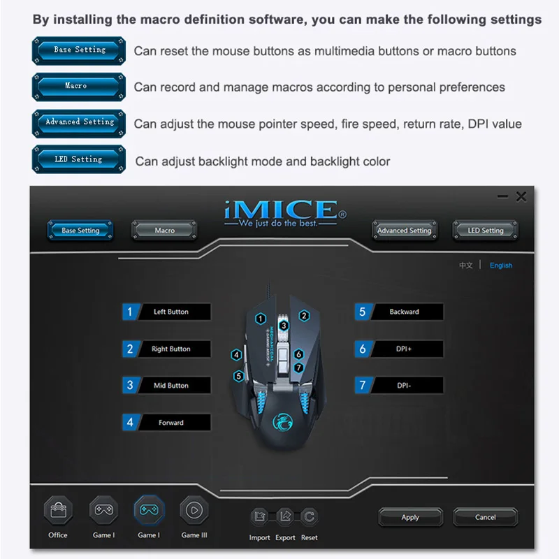 IMice T96 7200 DPI RGB Механическая игровая мышь USB Проводная компьютерная геймерская