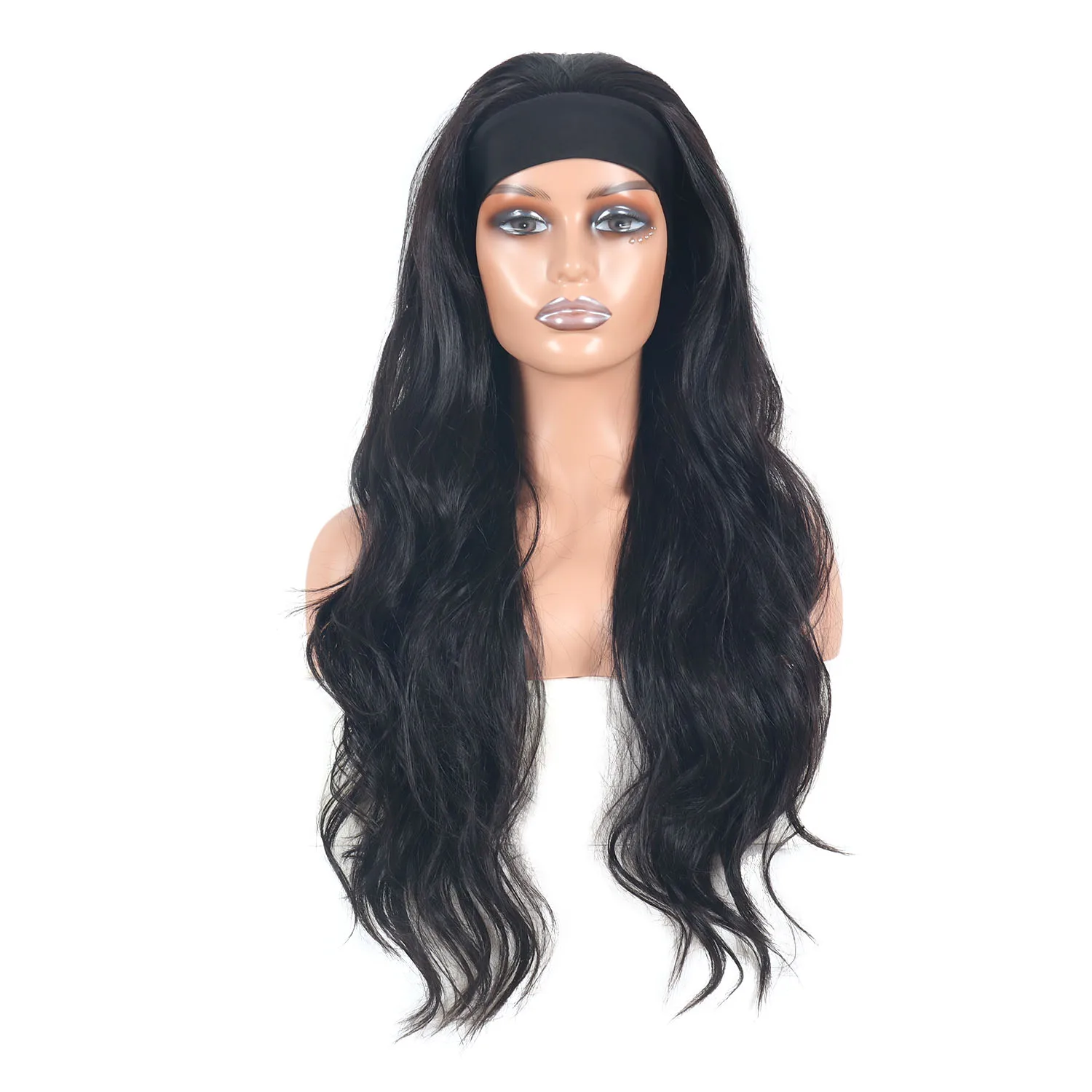 

Long Wavy Headband Wig for Black Women Body Wave Synthetic Wig with Headbands Black Headwraps Hair Wig Glueless Wig