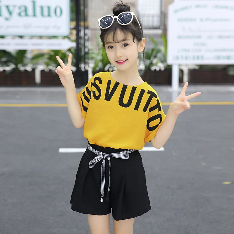 

Summer Children Clothing Sets For Girls Fashion Letter Tshirts & Shorts 2Pcs Teen Kid Clothes Suit Girls Costume 6 8 10 12 Years