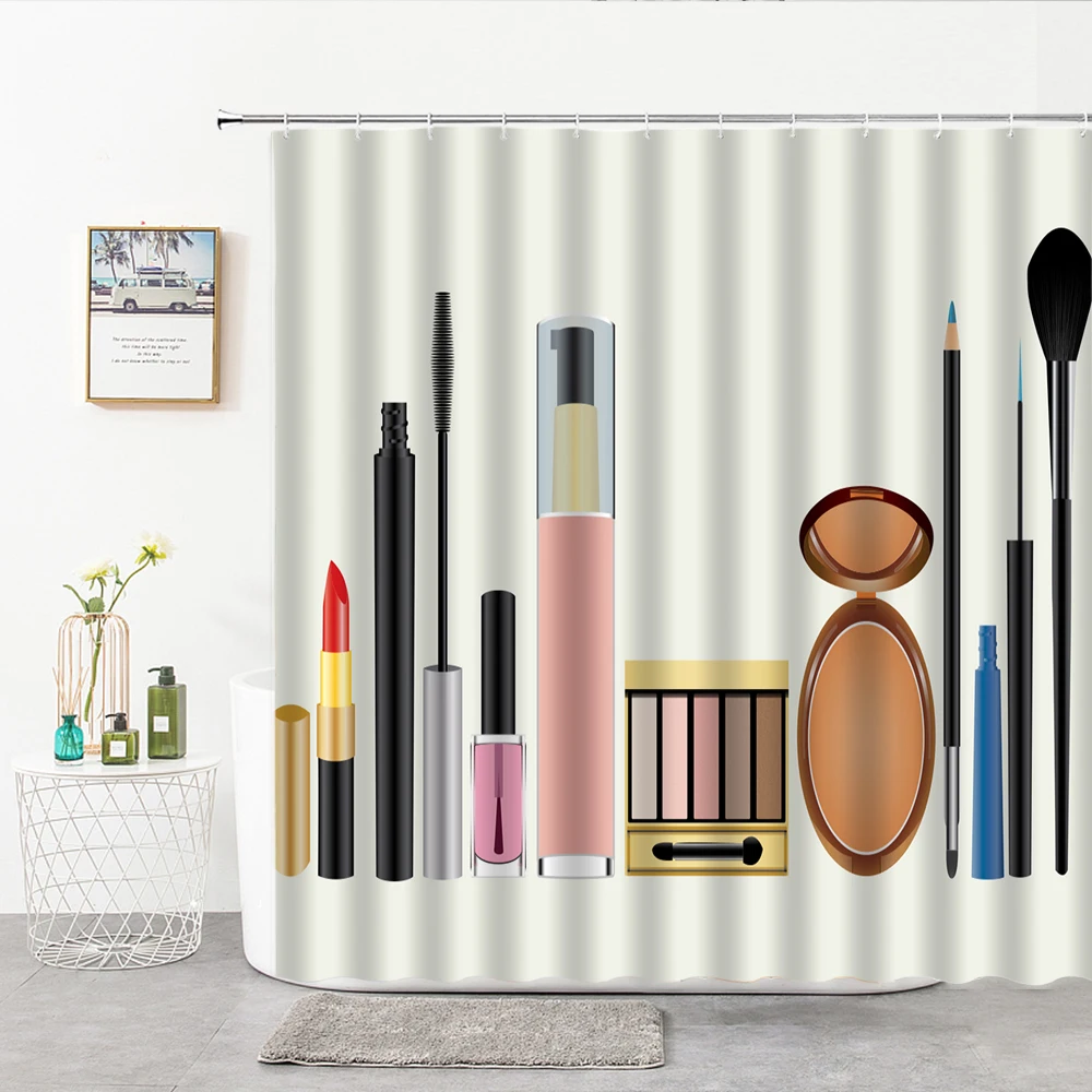 

Creative Cosmetics Green Leaf Red Lips Shower Curtains Fabric Washable Fashion Waterproof Bathroom Curtain Girls Decor Gifts