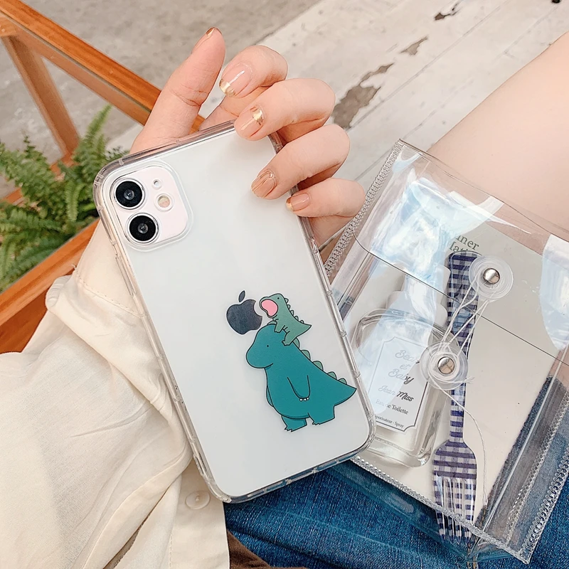 cute cartoon animal dinosaur shockproof phone case for iphone 11 12 pro max x xs xr 7 8 plus se 2020 transparent soft tpu cover free global shipping