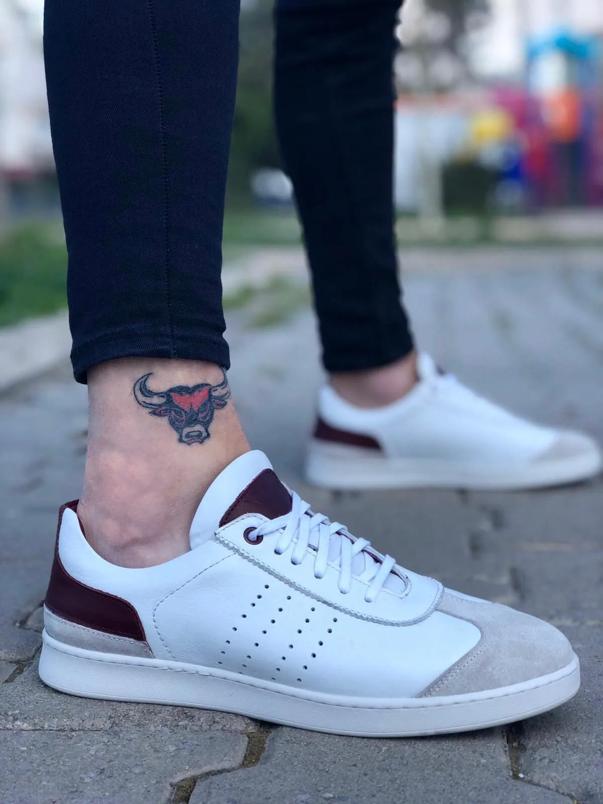 

BA0035 In Non-Genuine Leather Casual Base White Burgundy Sneakers Casual Men Shoes
