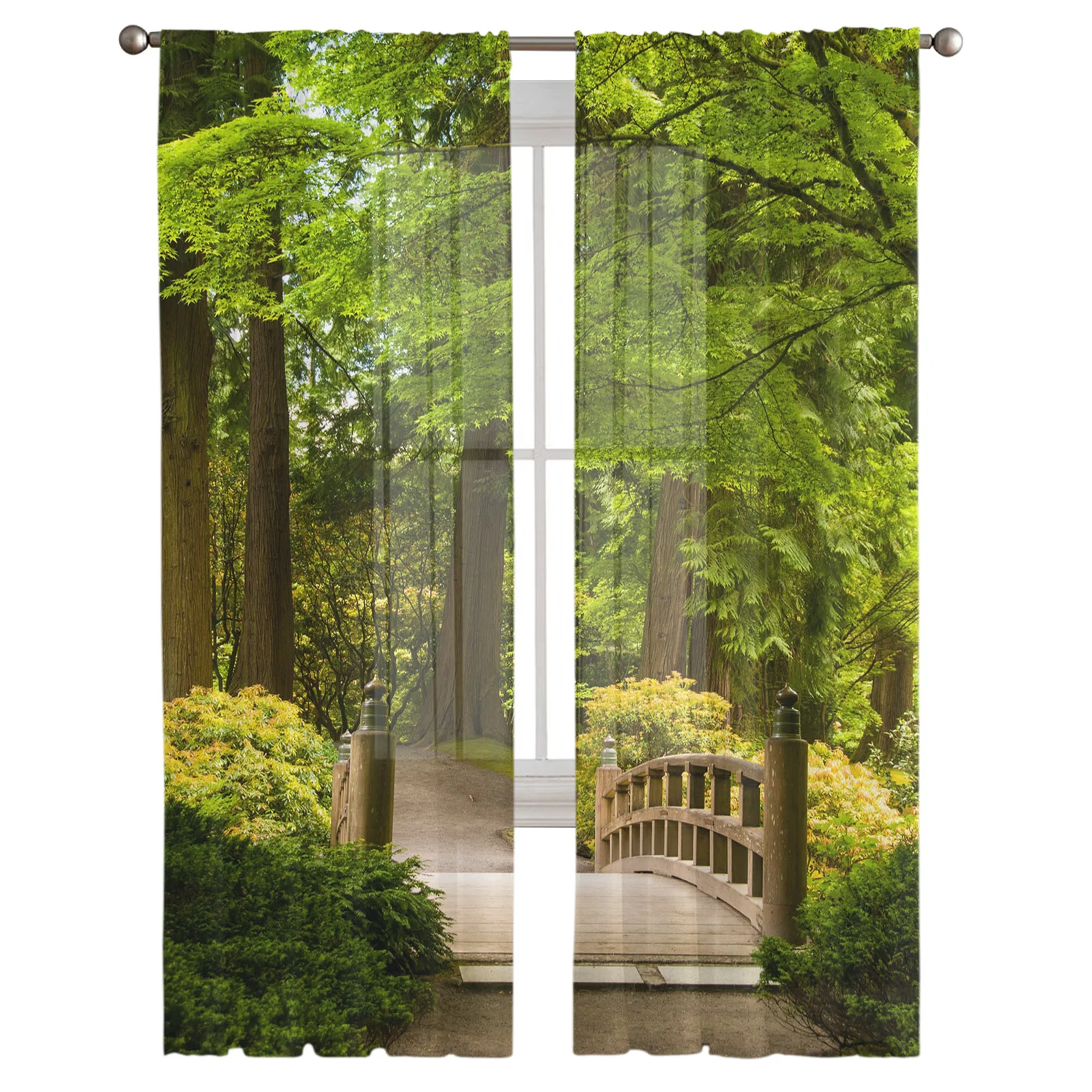 Тюлевые занавески для сада деревянного моста леса гостиной спальни вуаль