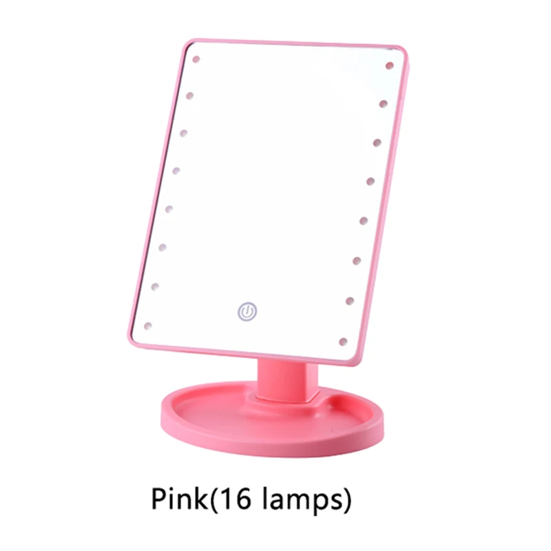 16 lamps pink Зеркало для макияжа светодиодный свет зеркало стоящее портативное сенсорный экран освещенный, подсвеченный косметическое зеркало свободное вращение - Цвет: 16 lamps pink