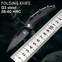 folding knife d2 steel high hardness portable survival tool outdoor rescue edc carbon fiber handle self defense combat knives
