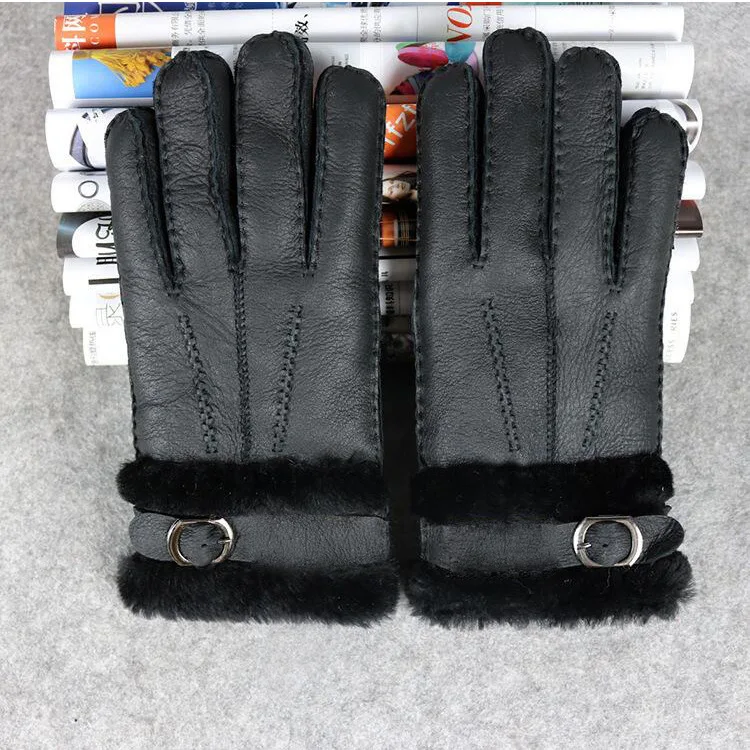 Перчатки мужские кожаные с овечьим мехом | Аксессуары для одежды