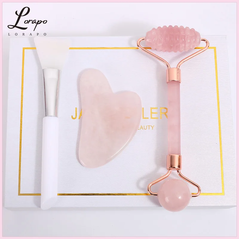 Массажер для лица розовый КВАРЦЕВЫЙ ролик натуральный камень массажный