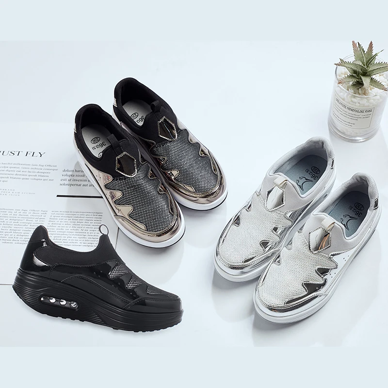 Brand Wedge Sneakers Thick Bottom Increase Platform Shoes Slimming Toning Shoes Women Fitness Shoes Shock Absorber Jumping Shoe