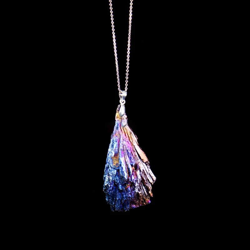 Blue Titanium Plated Black Tourmaline Peacock Feather Pendant Raw Stone Mineral Specimens Decorative Crafts (Random Shape) | Дом и сад