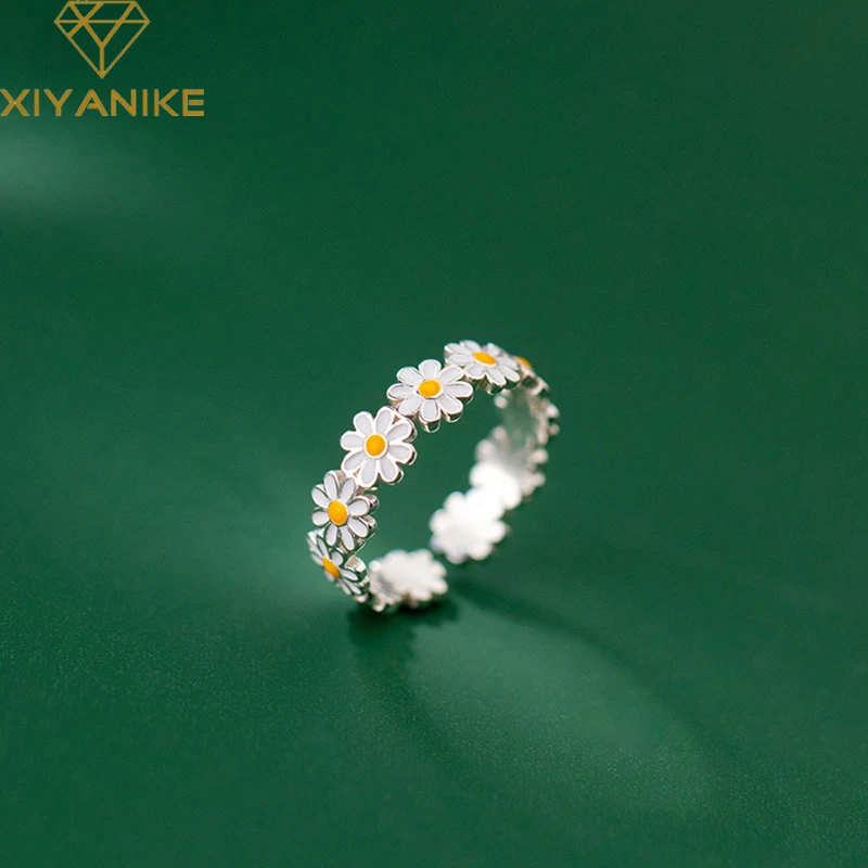 XIYANIKE Silver Color  Vintage Daisy Rings For Women Cute Flower Adjustable Open Cuff Wedding Ring Female Jewelry кольца