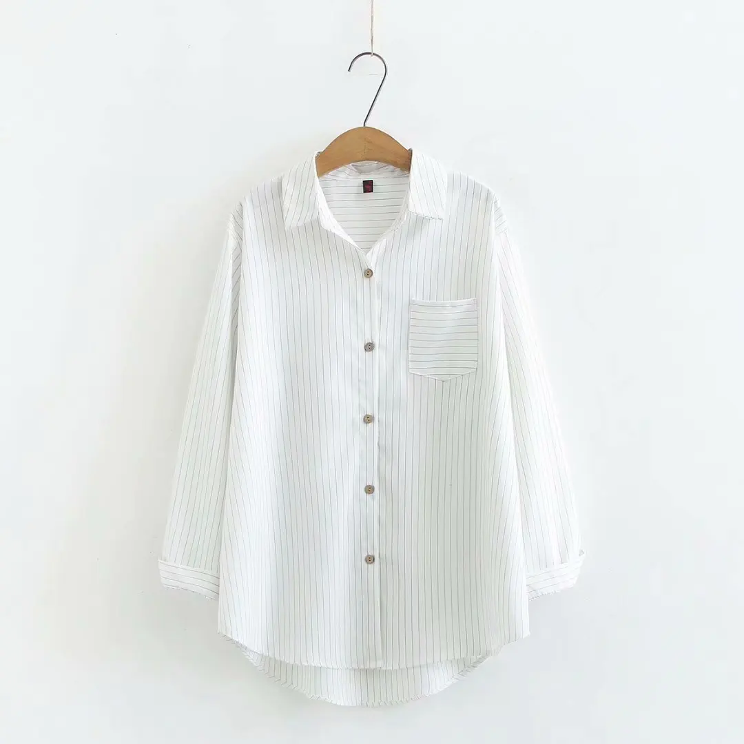 

Oversized shirt turn-down collar striped loose women's blouses new 2021 spring autumn Women's long sleeve top white dark red