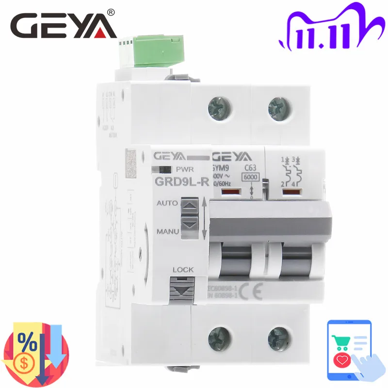 Recloser do Trilho do Ruído de Geya Mcb com Certificado do ce Mini Disjuntor Mcb 6ka Smart Interruptor Automático Grd9l-r Gym9 2p