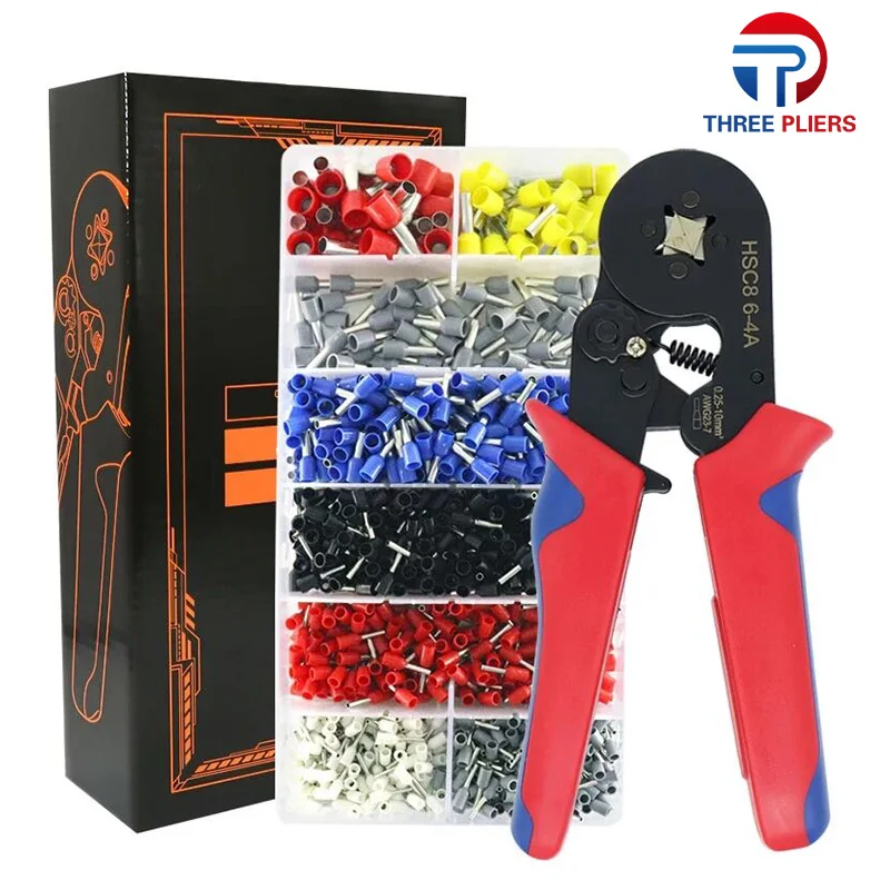 

0.25-10MM² Wire Crimper Tool HSC8 6-4A Ferrule Crimping Pliers Wire Stripper Hand Ferrule Crimp Set Plier KIT With1200 Terminal