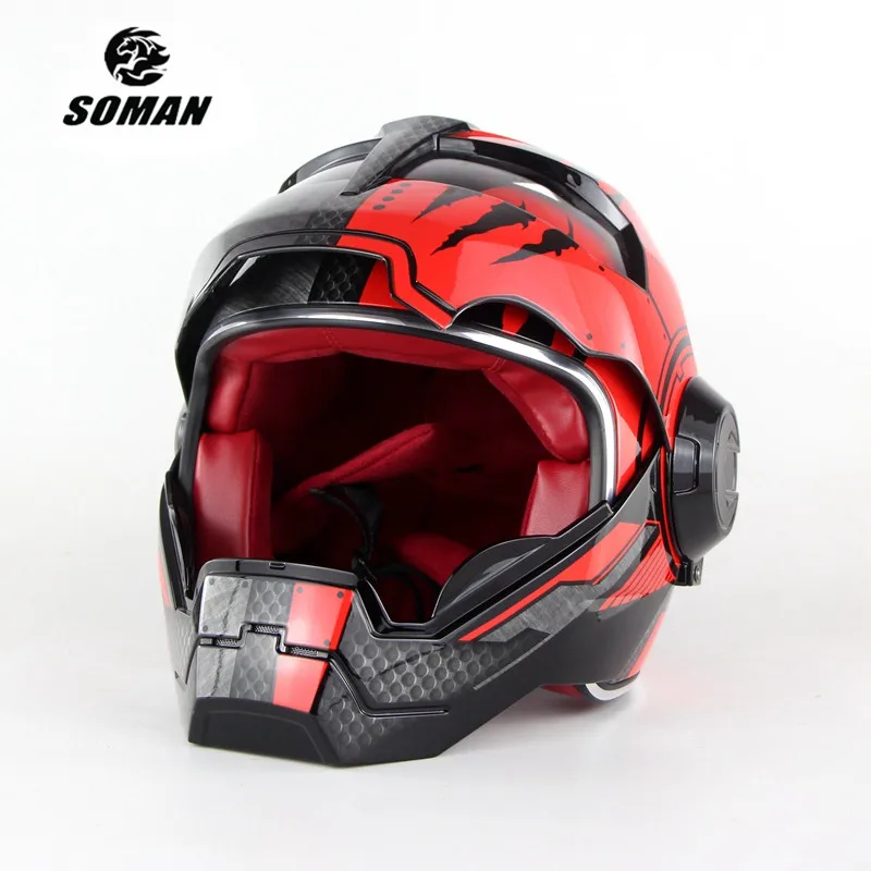 

SOMAN Full Face Motorcycle Helmet Red Demon Claw Cool Robert Style Motor Bike Casco Monster Casque DOT Approval with visoHelmets