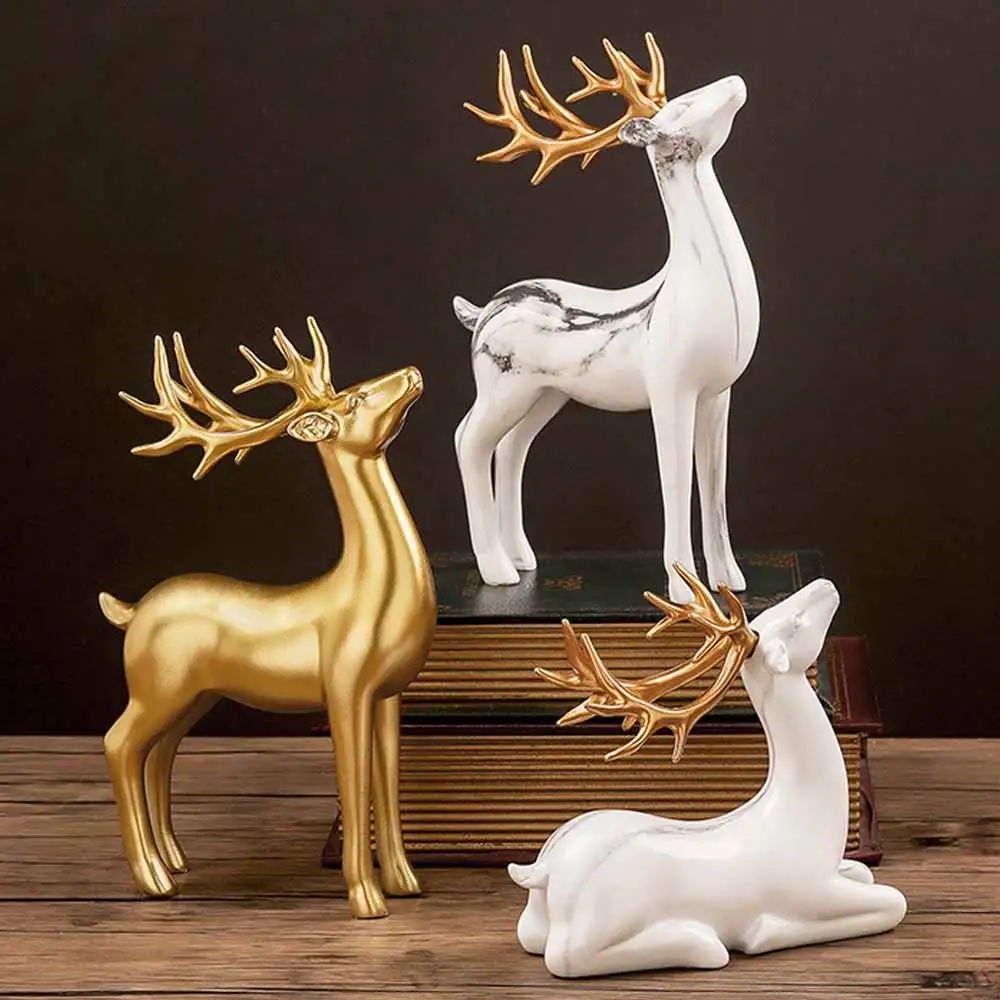 

2Pcs/Lot Resin Elk Deer Statue Sculpture Tabletop Ornaments Housewarming Gifts Abstract Lucky Deer Ornament Home Room Decoration