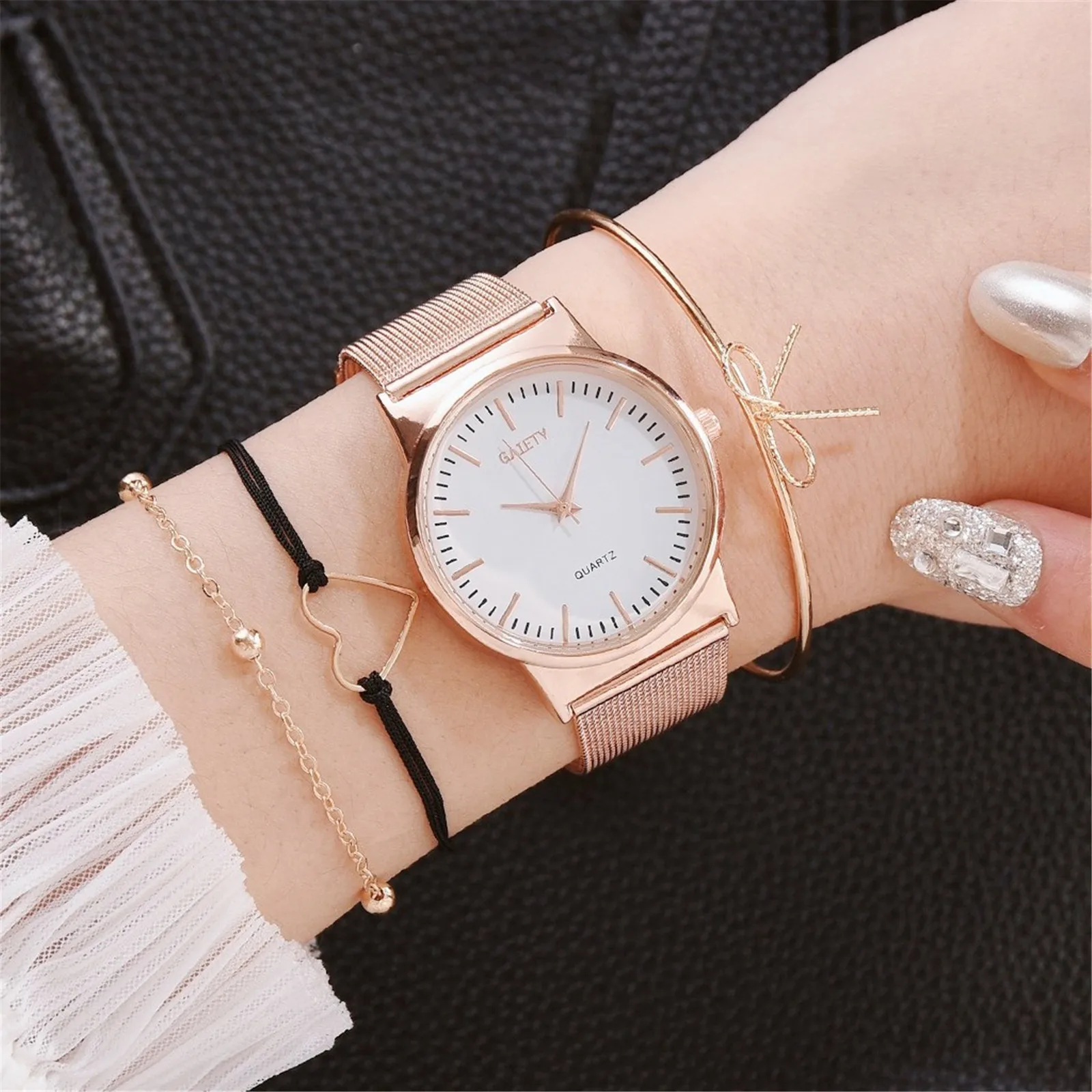 Модные трендовые женские часы Gaiety из розового золота новые корейские Набор