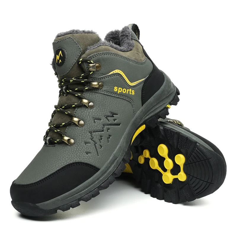 

2022 New Men Winter Snow Boots Waterproof Leather Sneakers Warm Plush High Quality Outdoor Hiking Boots Work Shoes Big Size