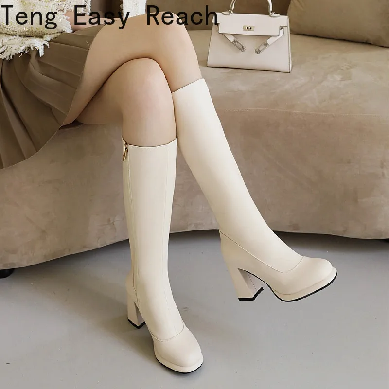 

Women's High Boots Black Shoes Knee High Boots Sexy Round Head Women High Knee Boots Women's Shoes Large Size 43 Autumn Winter