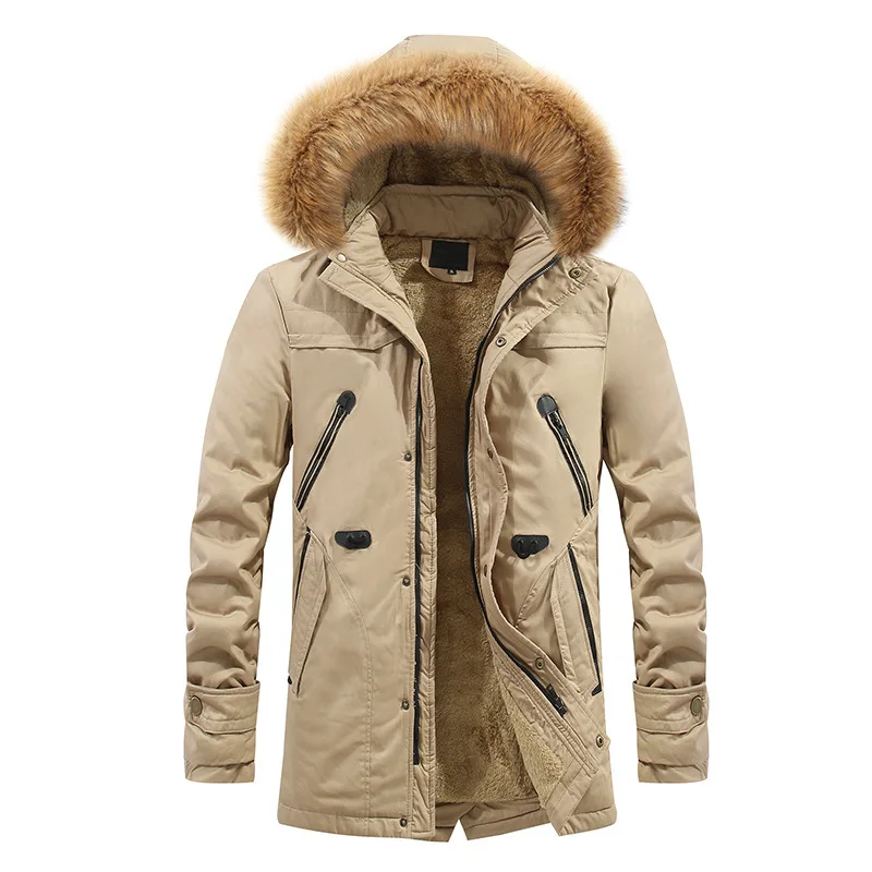 

Men's warm jacket coat hooded washed Fur collar