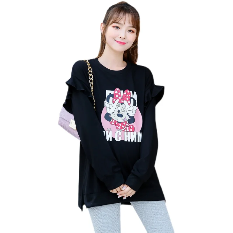 

822# Autumn Korean Fashion Cartoon Printed Cotton Maternity Tees Cute Sweet T Shirts Clothes for Pregnant Women Pregnancy Tops
